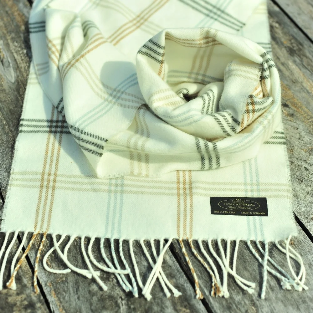 Men's Plaid Luxury Brand's Pattern Fringes 100% Cashmere